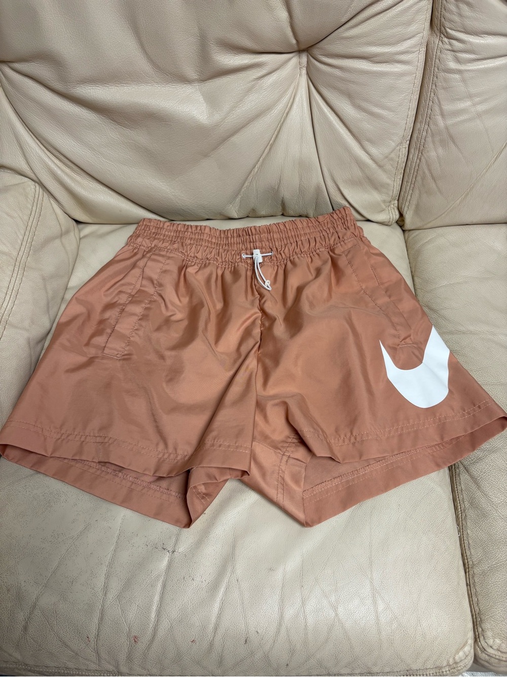 NIKE sz S Pink Peach High Waisted Woven Shorts Big Swoosh AR3014